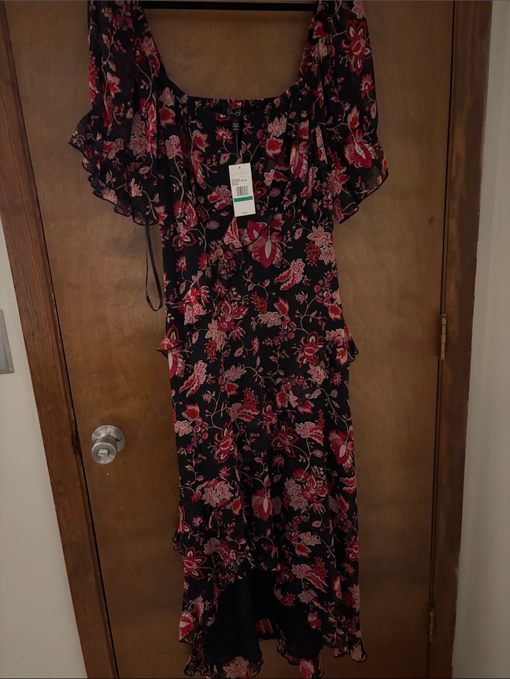 Jessica Simpson Black Dress with Pink & Red Floral Print